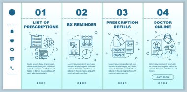 Online eczane, mobil web sayfaları vektör şablonu onboarding hizmet. Doğrusal çizimler ile duyarlı akıllı telefon web sitesi arayüz fikri. Web sayfası walkthrough adım ekranlar. Renk kavramı 