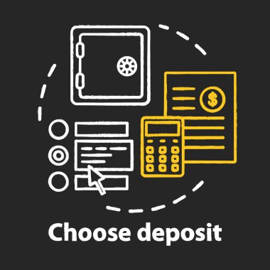 Mevduat tebeşir kavramı simgesini seçin. Tasarruf fikri. Yatırım sözleşmesi. Finansal planı seçmek. Kar, artıve eksileri hesaplama. Finansal hizmetler. Vektör izole tebeşir tahtası illüstrasyon