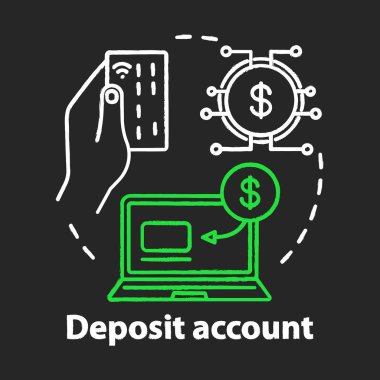 Mevduat hesabı tebeşir kavramı simgesi. Tasarruf fikri. Bankacılık planı, anlaşma yönetimi. Online ödeme ve muhasebe sistemi. Finansal hizmetler. Vektör izole tebeşir tahtası illüstrasyon