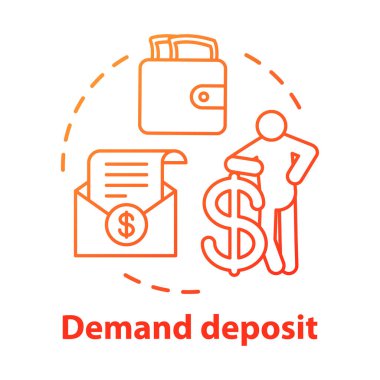 Tasarruf kavramı simgesi. Talep mevduat fikir ince çizgi illüstrasyon. Mevcut fonlar, finans. Para çekmek için düzenli, günlük banka hesabı. Vektör yalıtılmış anahat çizimi