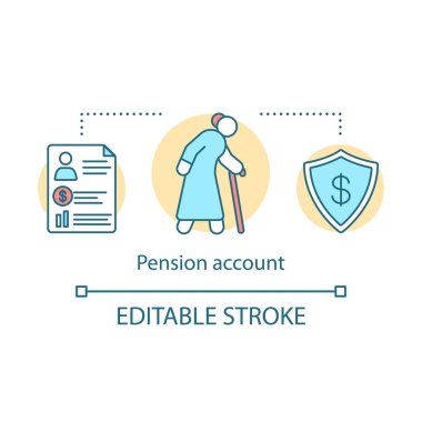 Emeklilik hesabı kavramı simgesi. Tasarruf fikri ince çizgi illüstrasyon. Bankacılık planı, yaşlılar ve yaşlılar için anlaşma. Emeklilik gelir fonu. Vektör yalıtılmış anahat çizimi. Kullanılabilir kontur