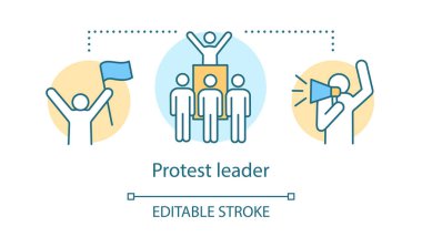 Protesto lideri kavram simgesi. Halk gösterisi, sosyal grev