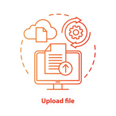 Dosyayı kırmızı kavram simgesine yükleyin. Veri aktarım fikri ince çizgi illus