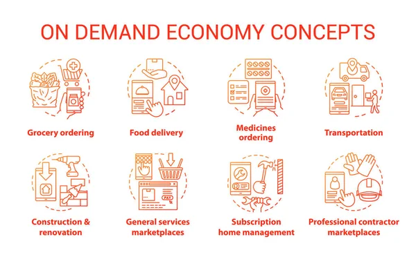 Supply and demand concept icons set. Commercial services industr