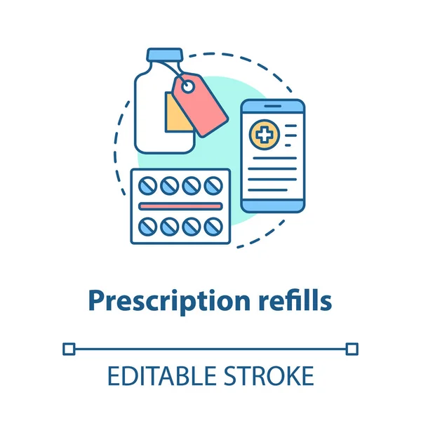 Rezept füllt Konzept-Symbol. Apotheke Idee dünne Linie Illustration. ärztlich verordnete Medikamente einkaufen, Beratung. Einnahme von rx-Medikamenten. vektorisolierte Umrisszeichnung. editierbarer Schlaganfall — Stockvektor