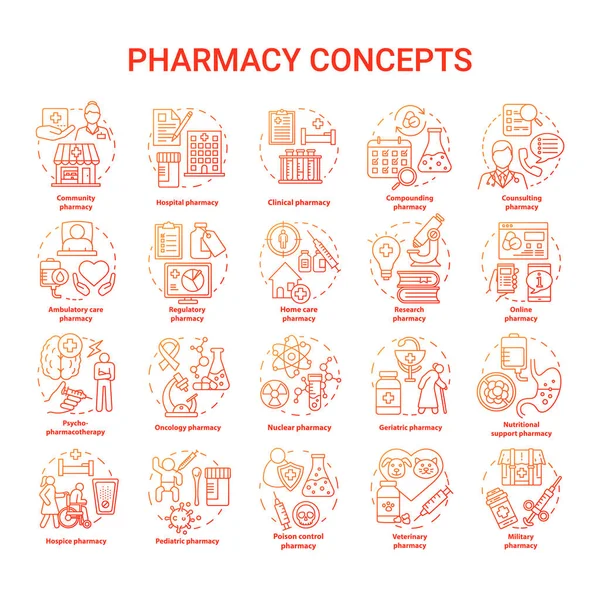 Apotheek concept icons set. Regelgevende, geplande medicatie en voorschriftdrugs idee dunne lijn illustraties. Online geneeskunde consultatie. Vector geïsoleerde overzichtstekeningen — Stockvector