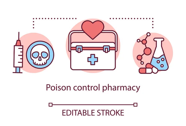 Apothekenkonzept. Gift Kontrolle Pharmakologie Branchidee dünne Linie Illustration. giftiges Element und Gegenmittel Entwicklung. vektorisolierte Umrisszeichnung. editierbarer Schlaganfall — Stockvektor