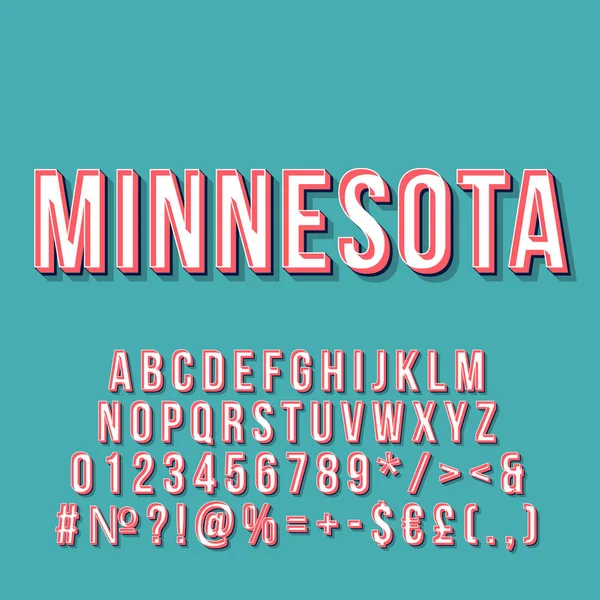 Minnesota vintage 3d vector lettering. Retro bold font, typeface. Pop art stylized text. Old school style letters, numbers, symbols, elements pack. 90s, 80s poster, banner. Skyblue color background — Stock Vector