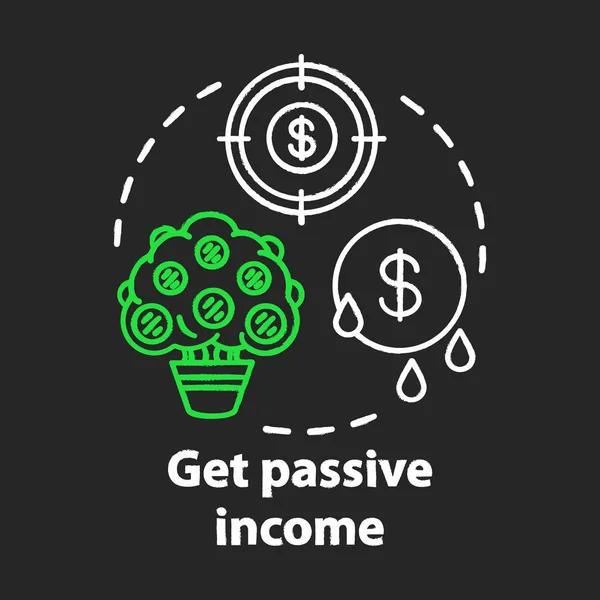 Get passive income chalk concept icon. Savings idea. Getting interest, percentage from investment, deposit. Gaining residual profits. Financial services. Vector isolated chalkboard illustration — Stock Vector