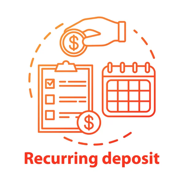 Recurring deposit concept icon. Savings idea thin line illustration. Creating investment account. Regular payments, timed banking charges. Vector isolated outline drawing — Stock Vector
