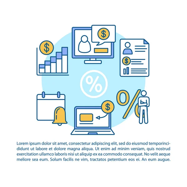 Savings article page vector template. Regular, recurring charges. Brochure, magazine, booklet design element with linear icons and text boxes. Print design. Concept illustrations with text space 