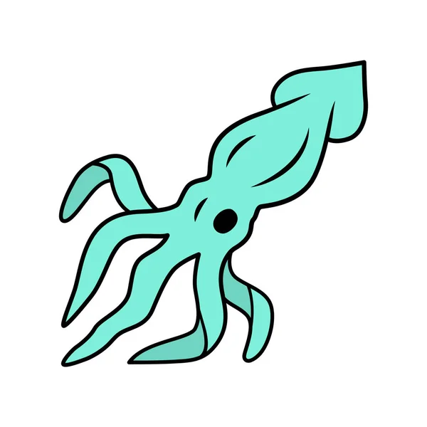 Squid blue color icon. Swimming marine animal with tentacles. Seafood restaurant. Underwater creature. Floating sea fish. Aquatic invertebrate mollusk. Isolated vector illustration — Stock Vector