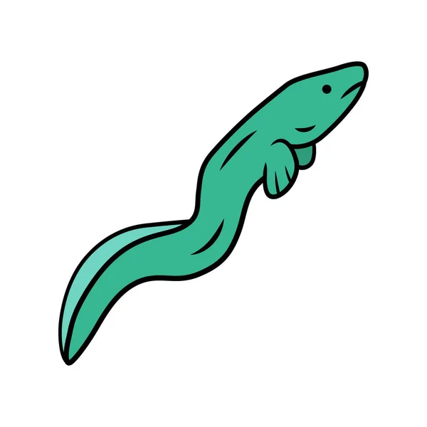 Reel green color icon. Плавающая змеиная рыба. Морское подводное животное с гладкой кожей. Азиатские морепродукты, ингредиент суши. Существо в форме змеи, плавающее в океане. Изолированная векторная иллюстрация — стоковый вектор
