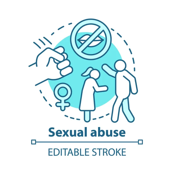 Cinsel istismar kavramı ikonu. Aile içi şiddet, kadınlara yönelik taciz ince çizgiler çizme fikri. Seks suçu. Cinsel kölelik, saldırı, tecavüz farkındalığı. Vektör izole çizim. Düzenlenebilir vuruş