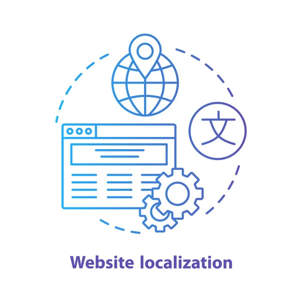 Website localization blue concept icon. Website translation idea thin line illustration. Launch & manage multilingual webpage, international SEO. Vector isolated outline drawing. Editable stroke — Stock Vector