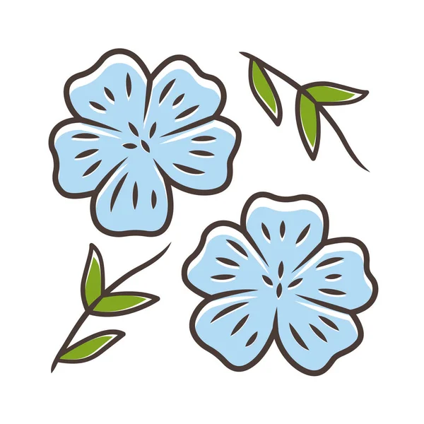 Blauwe vlas plant kleur pictogram. Linnen wilde bloem. Lente bloesem. Bloeiende Linum Wildflower. Geïsoleerde vector illustratie — Stockvector