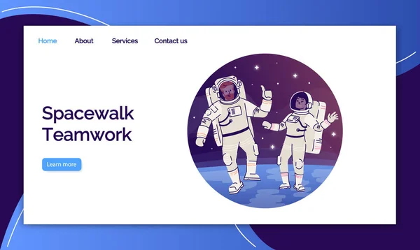 Spacewalk Landing Page Vektorvorlage. Teamwork-Webseite interfa — Stockvektor
