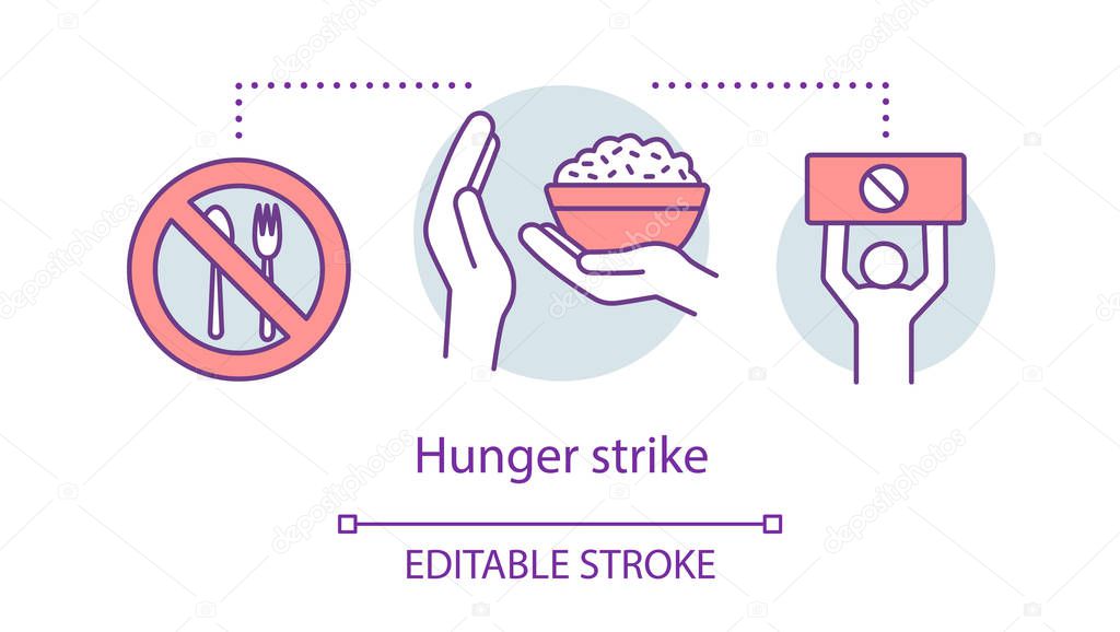 Hunger strike concept icon. Voluntary food refuse, nonviolent pr