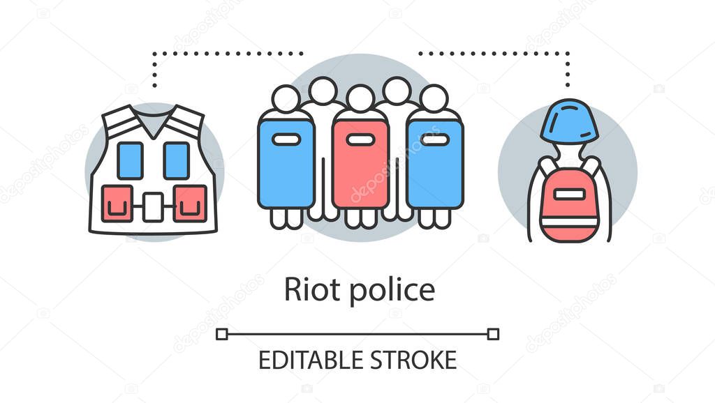Riot police concept icon. Civil unrest control, rebellion suppre