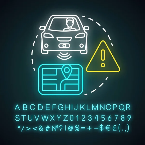Fahrerassistentes Neonlicht-Konzept-Symbol. Intelligente Auto-Funktion — Stockvektor