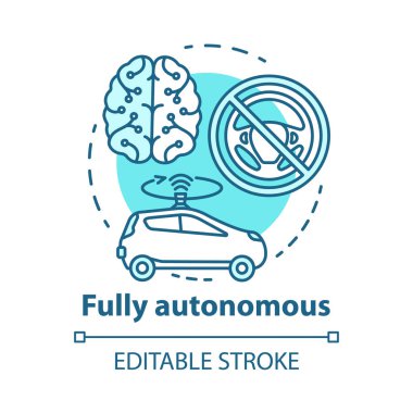 Tamamen özerk kavram simgesi. Yapay zeka yla çalışan bir araba. Otomatik pilot sistemi. Robotik araç. Sürücüsüz araba fikri ince çizgi illüstrasyon. Vektör yalıtılmış anahat çizimi. Kullanılabilir kontur