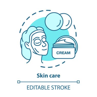 Cilt bakımı mavi konsept simgesi. Kozmetoloji salonu, Spa prosedürleri fikir ince çizgi illüstrasyon. Cilt bakımı, yüz bakım ürünleri. Nemlendirici krem vektör izole anahat çizim. Kullanılabilir kontur