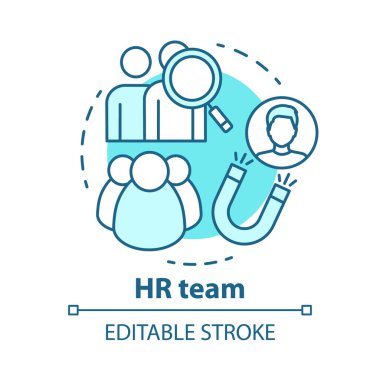 İnsan Kaynakları takım konsept simgesi. İstihdam hizmeti, işe alma fikri ince çizgi illüstrasyon. Personel arama ve insan kaynakları yönetimi. Aday kaynak. Vektör yalıtılmış anahat çizimi. Kullanılabilir kontur