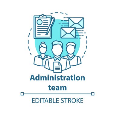 Yönetim takım kavramı simgesi. Organizasyon departmanı fikir ince çizgi illüstrasyon. Ofis yöneticileri ekibi. Şirket personeli. Kurumsal yönetim personeli. Vektör izole çizim. Kullanılabilir kontur