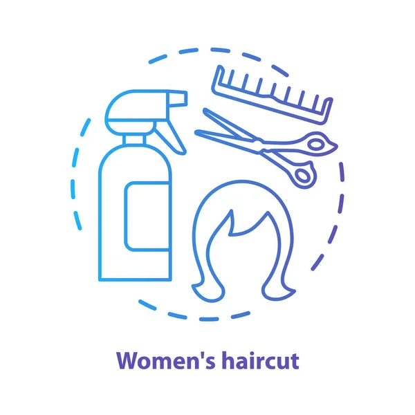 Women haircut blue concept icon. Hair care and treatment products. Hairstyling idea thin line illustration. Hairdresser equipment. Blue gradient vector isolated outline drawing. Editable stroke — Stock Vector