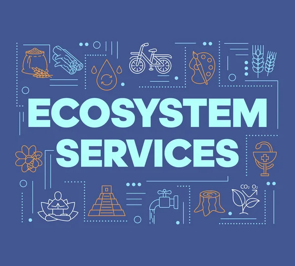 Ecosysteemdiensten woord concepten banner. Presentatie, website. Inrichten en reguleren van services. Landbouw. Geïsoleerde belettering typografie idee met lineaire iconen. Vector omtrek illustratie — Stockvector