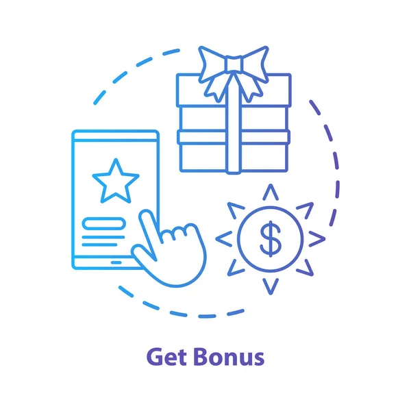 Dapatkan ikon konsep bonus. Memberikan & hadiah ilustrasi garis tipis ide. Cashback, poin penebusan. Program penghargaan. Diskon dan penawaran khusus. Vektor diisolasi gambar garis luar - Stok Vektor