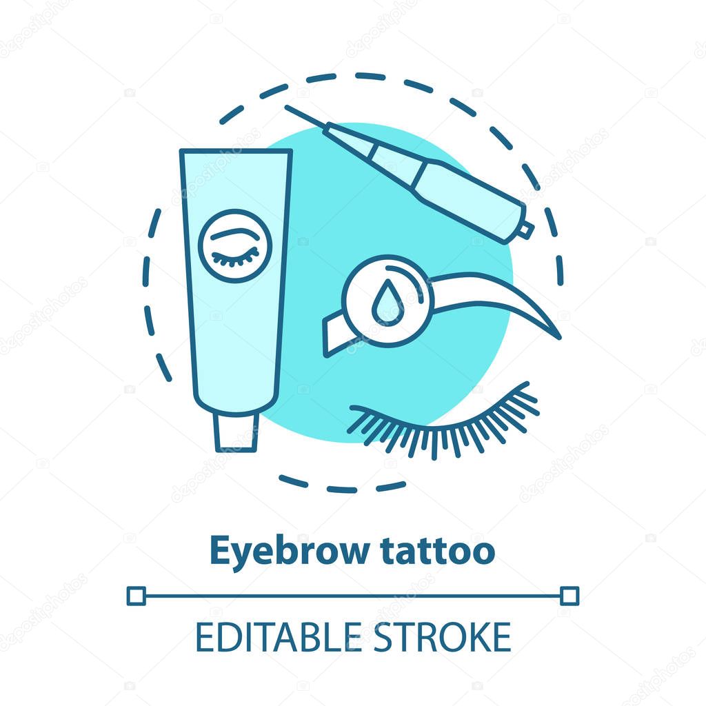 Eyebrow tattoo blue concept icon. Eye brows and eyelashes tinting, permanent makeup idea thin line illustration. Cosmetology salon, beauty parlor. Vector isolated outline drawing. Editable stroke