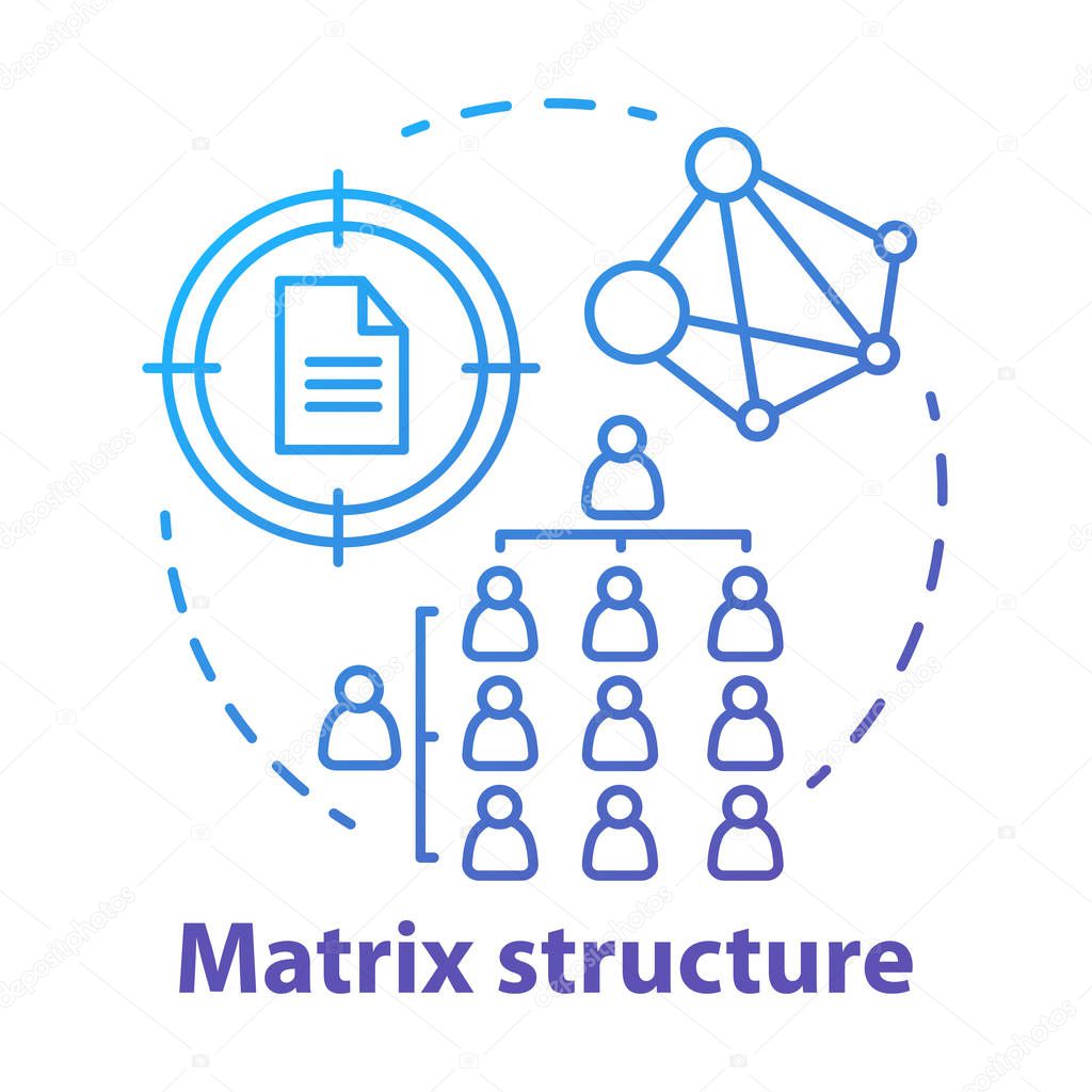 Matrix corporate structure concept icon. Company top management idea thin line illustration. Workflow organization. Staff interaction & workplace environment. Vector isolated drawing