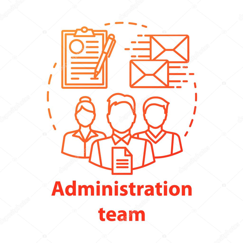 Administration team concept icon. Organization department idea thin line illustration. Office managers team. Company staff. Corporate management personnel. Vector isolated drawing