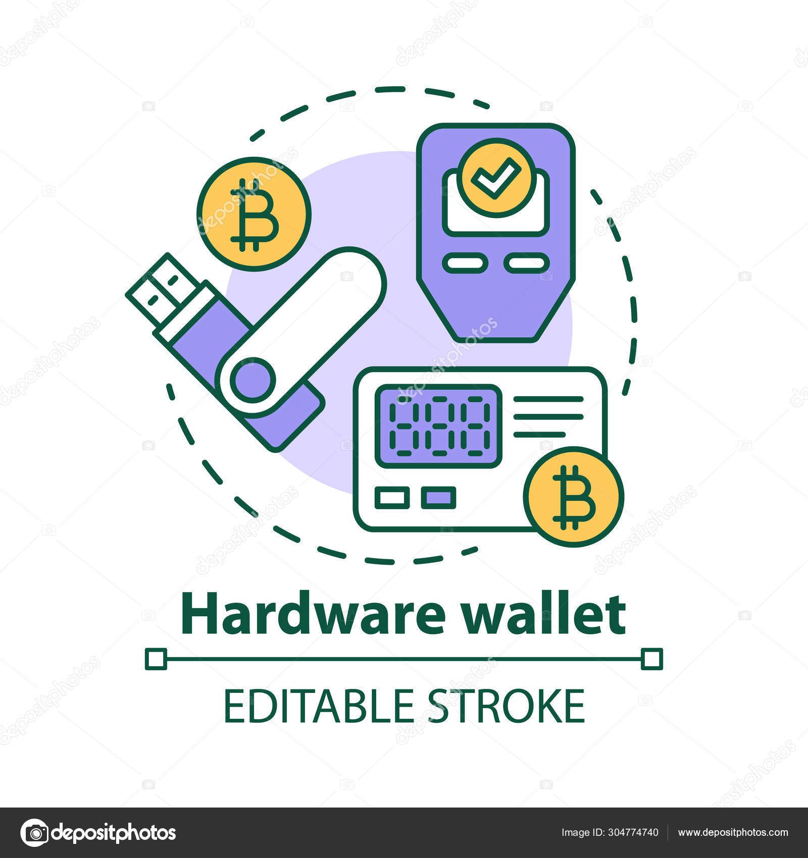Hardware wallet concept icon. Storing private keys in storage device idea  thin line illustration. Making online transaction. Bitcoin wallet. Vector  isolated outline drawing. Editable stroke Stock Vector by ©IMG visuals  icons 304774740