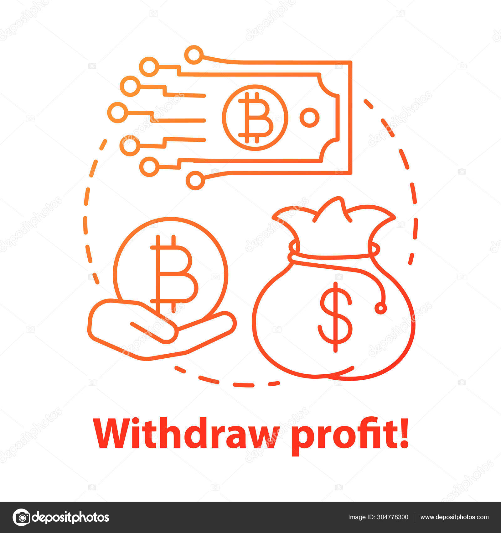 提取利润红色概念图标。汇款想法细线说明。网上银行。加密货币提款。数字支付。区块链技术。矢量隔离轮廓图图库矢量图©IMG visuals icons  304778300