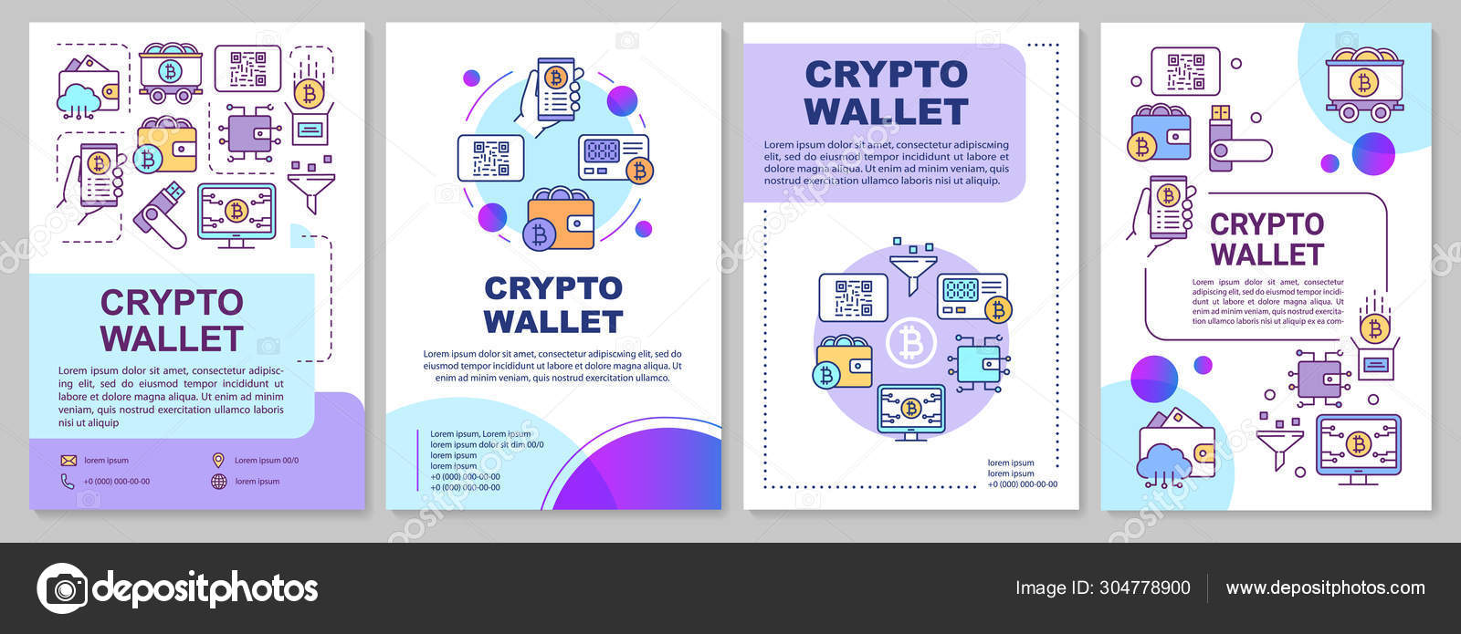 Crypto wallet brochure template layout. Bitcoin storing. Flyer, booklet,  leaflet print design with linear icons. Cryptocurrency transactions. Vector  page layouts for magazines, annual reports, posters Stock Vector by ©IMG  visuals icons 304778900