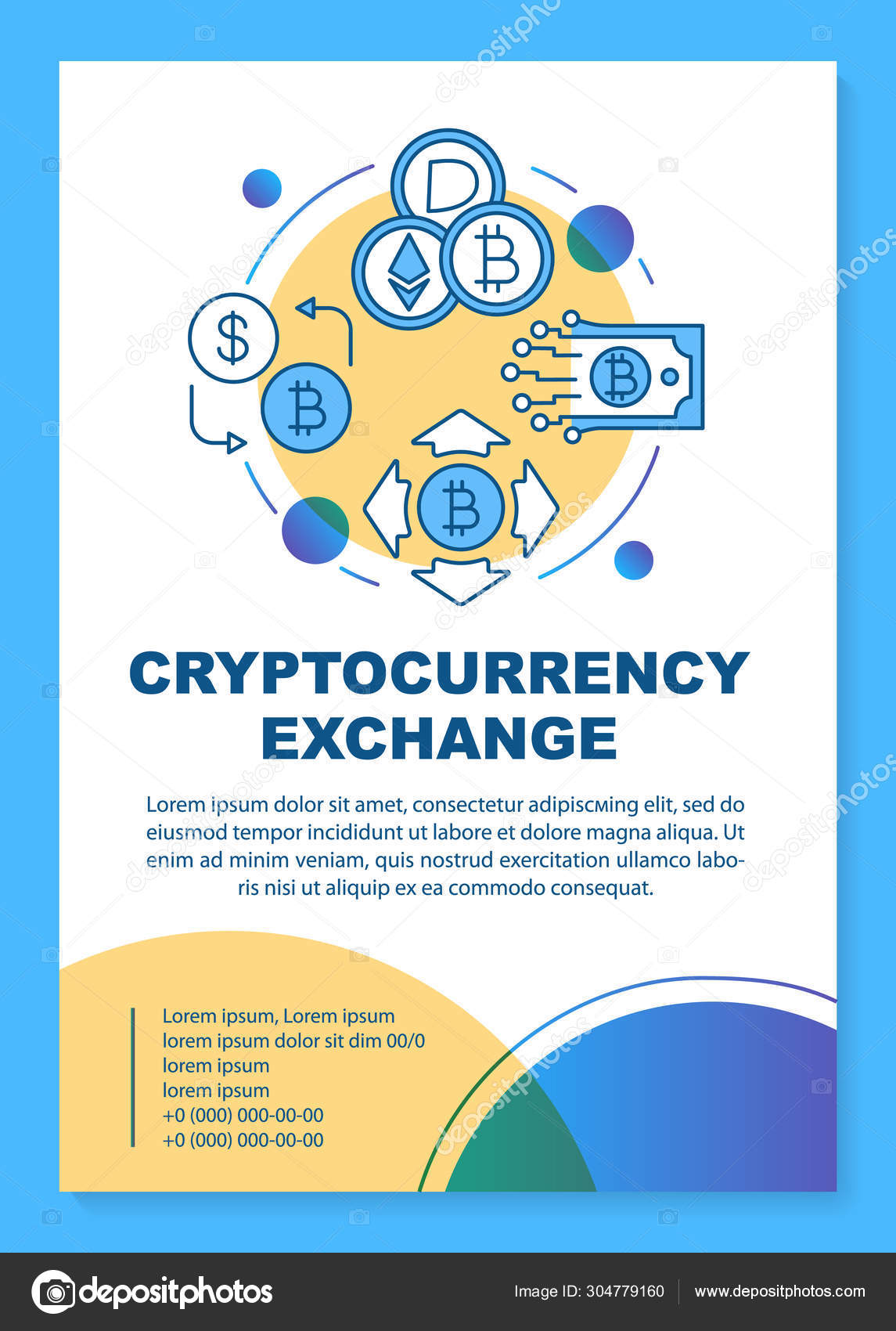 Cryptocurrency exchange service poster template layout. Crypto mining.  Virtual money transaction. Banner, booklet, leaflet print design with  icons. Vector brochure page layouts for magazines, flyers Stock Vector by  ©IMG visuals icons 304779160