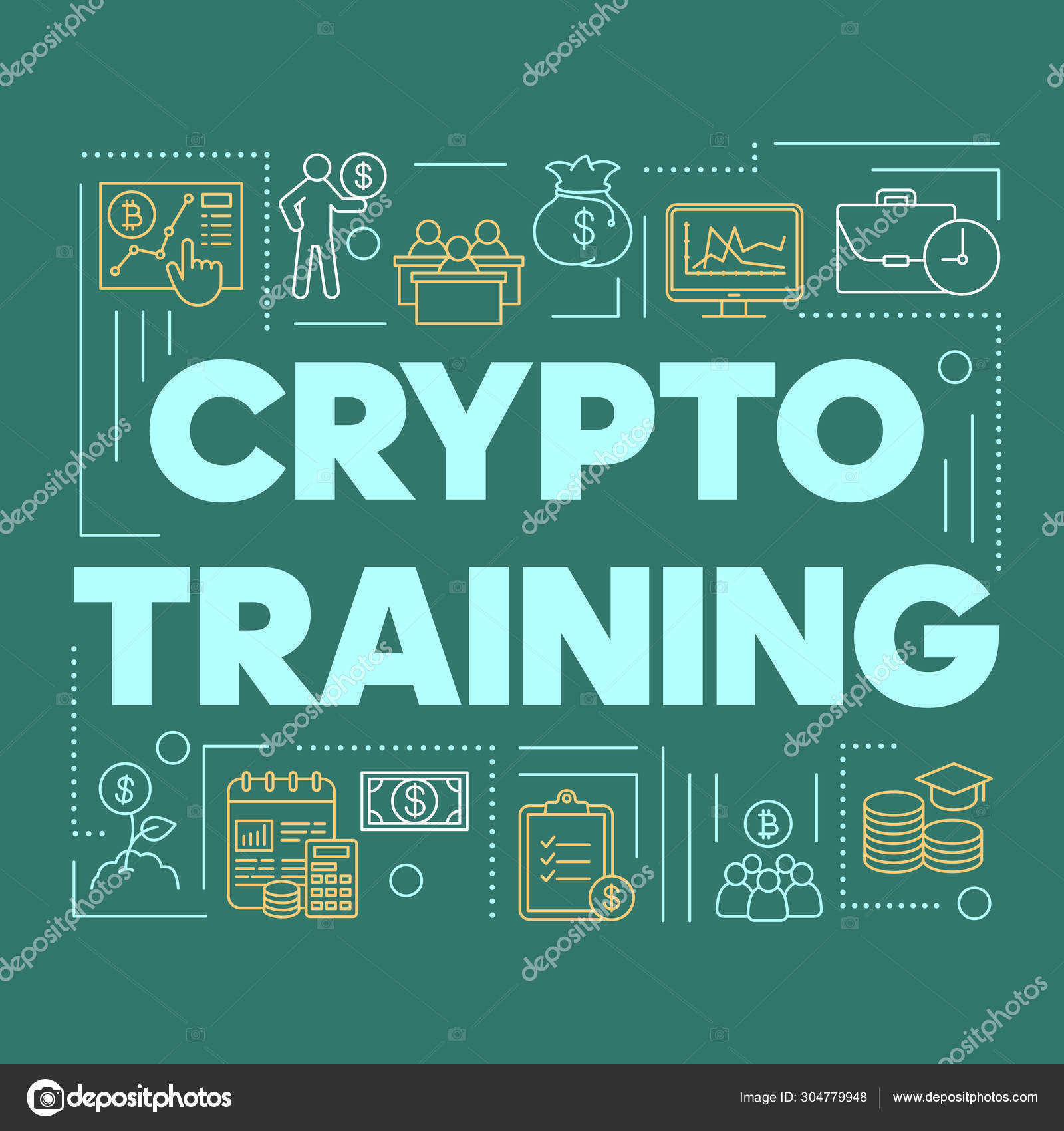 Crypto training word concepts banner. Cryptocurrency mining business courses.  Digital currency trading. Presentation, website. Isolated typography idea  with linear icons. Vector outline illustration Stock Vector by ©IMG visuals  icons 304779948