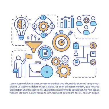 İş akışı makale sayfa vektör şablonu. Şirket yönetimi. İş hedeflerine ulaşmak. Broşür, dergi, doğrusal simgeler ile kitapçık tasarım elemanı. Baskı tasarımı. Metinli kavram çizimleri