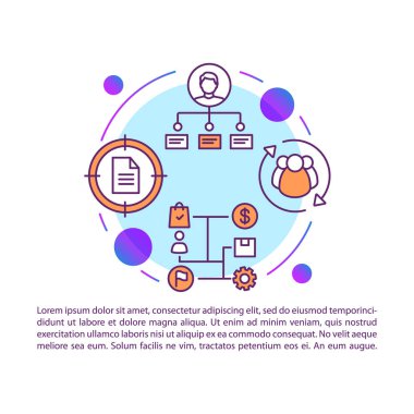 İnsan kaynakları yönetimi makale sayfası vektör şablonu. Kurumsal yapı. İş stratejisi. Broşür, dergi, doğrusal simgeler ile kitapçık tasarım elemanı. Baskı tasarımı. Metin alanı ile kavram çizimleri