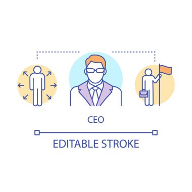 Ceo kavram simgesi. Şirket yöneticisi, başkan yardımcısı fikir ince çizgi illüstrasyon. Takım lideri, patron, üst düzey yönetici. Profesyonel başarı. Vektör yalıtılmış anahat çizimi. Kullanılabilir kontur