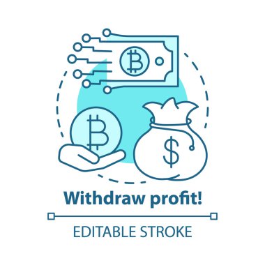 Kar mavisi kavram simgesini geri çekin. Cryptocurrency işlem fikri ince çizgi illüstrasyon. İnternet bankacılığı. Kripto cüzdandan dijital ödeme. Vektör yalıtılmış anahat çizimi. Kullanılabilir kontur