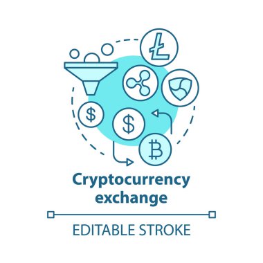 Cryptocurrency döviz mavi kavram simgesi. Diğer varlıklar fikir ince çizgi illüstrasyon için dijital para ticareti. Online iş. Borsa. Vektör yalıtılmış anahat çizimi. Kullanılabilir kontur