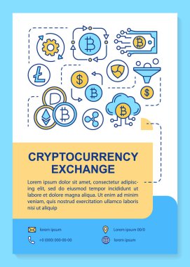 Cryptocurrency döviz posterşablonu düzeni. Kripto bulut madenciliği. Elektronik para birimi. Banner, kitapçık, doğrusal simgeler ile broşür baskı tasarımı. Dergiler, el ilanları için vektör broşür sayfa düzenleri