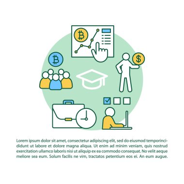 Kripto madenciliği eğitim makale sayfa vektör şablonu. Kripto para ticareti. Kripto pazarı. Broşür, dergi, doğrusal simgeler ve metin ile kitapçık tasarım elemanı. Baskı tasarımı. Kavram çizimleri