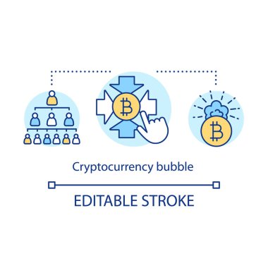 Cryptocurrency kabarcık kavram simgesi. Finansal piramit fikir ince çizgi illüstrasyon. Ekonomik kriz, spekülatif balon. Bitcoin yatırımı. Vektör yalıtılmış anahat çizimi. Kullanılabilir kontur