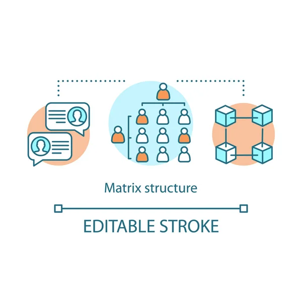 Icône de concept de structure d'entreprise de matrice. Relations de travail et interactions avec le personnel. Entreprise idée de stratégie de gestion des RH illustration ligne mince. Schéma vectoriel isolé. Course modifiable — Image vectorielle