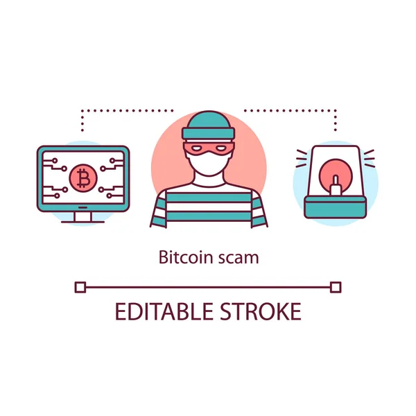 Bitcoin scam concept icon. Internet fraud idea thin line illustration. Cryptocurrency wallet hacking. Cybercrime. Electronic money theft. Vector isolated outline drawing. Editable stroke — Wektor stockowy