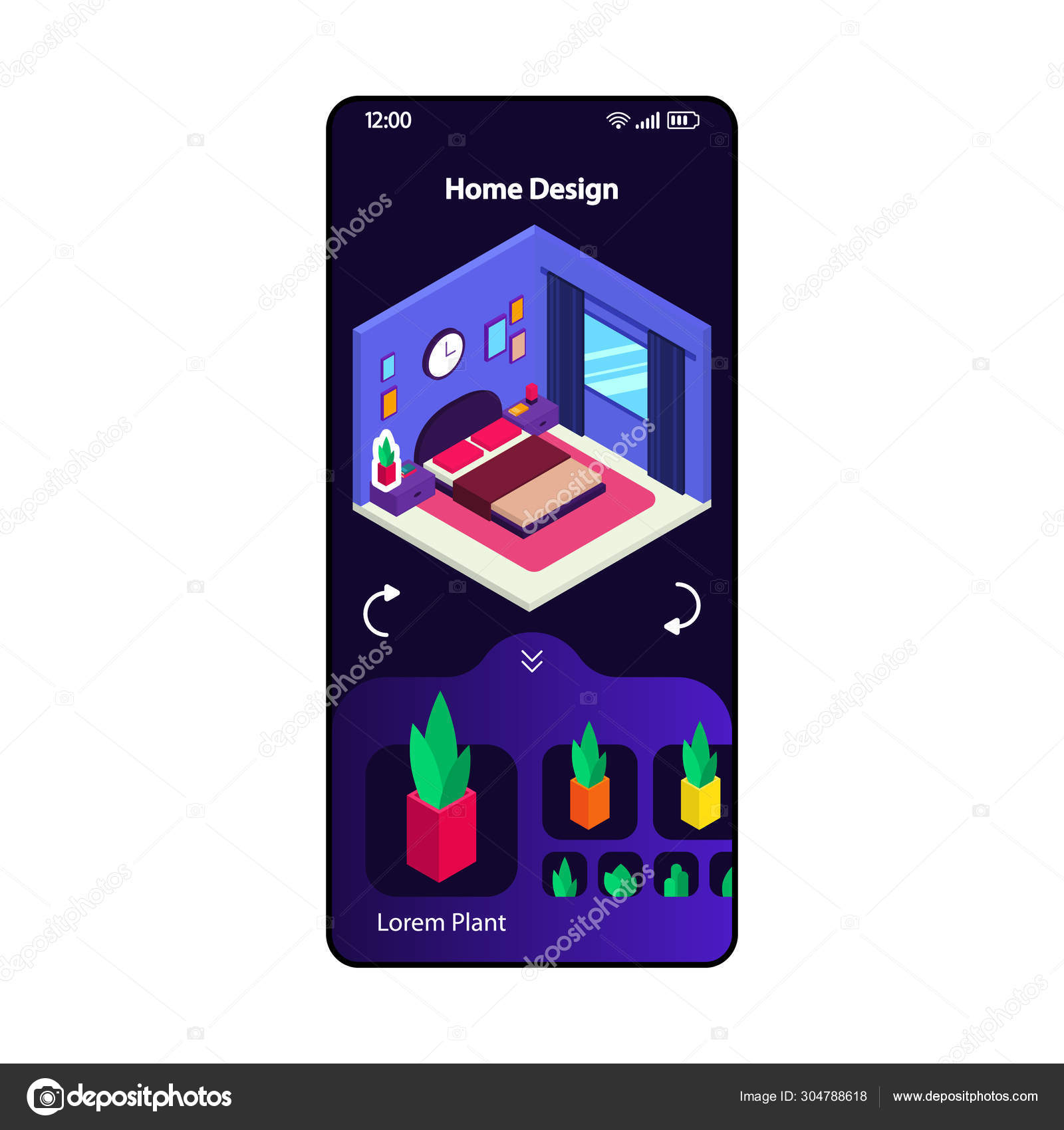 Home 3d Design App Smartphone Interface Vector Template Mobile